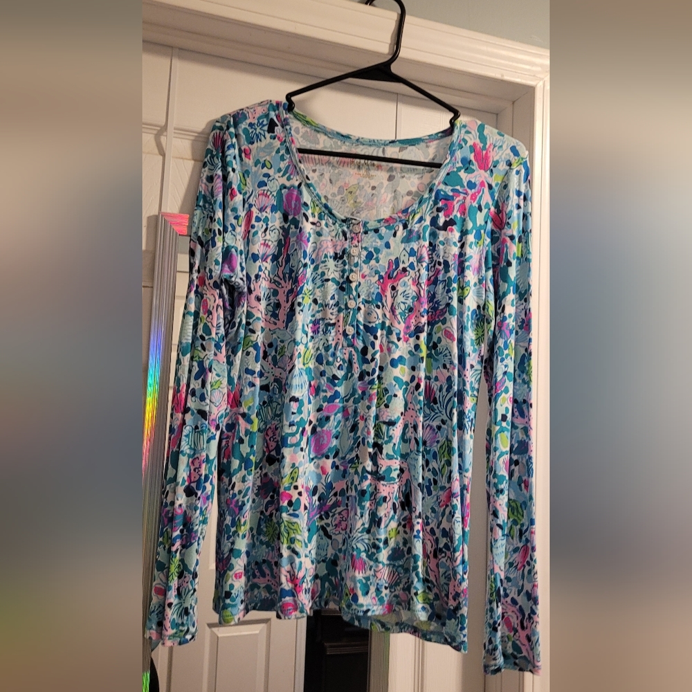 Lilly Pulitzer Henley Pj knit Top in "Dive Bar"